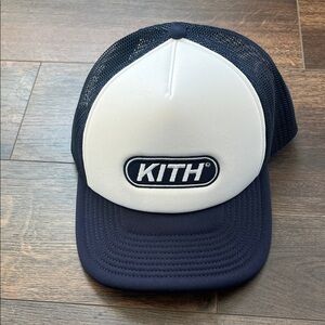 Kith Navy and White Logo Mesh Trucker Cap